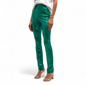 Mother Metallic Juniper Green Faux Leather Jeans | Night-Out Coated Pants 31 NWT
